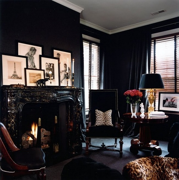 library-fireplace-black-walls-decorating-ideas-home-decor-black-home-decorating-designs-2016