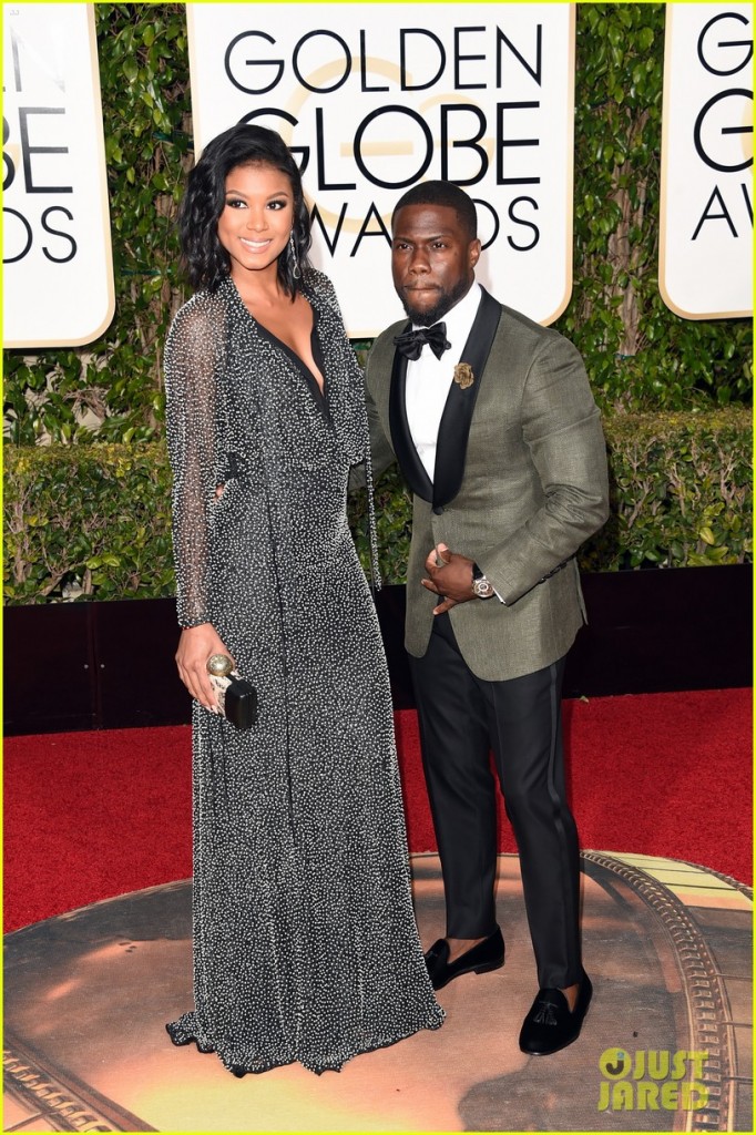BEVERLY HILLS, CA - JANUARY 10: Actor Kevin Hart (R) and Eniko Parrish attend the 73rd Annual Golden Globe Awards held at the Beverly Hilton Hotel on January 10, 2016 in Beverly Hills, California. (Photo by Jason Merritt/Getty Images)
